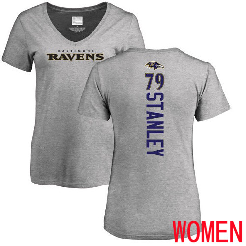 Baltimore Ravens Ash Women Ronnie Stanley Backer V-Neck NFL Football #79 T Shirt